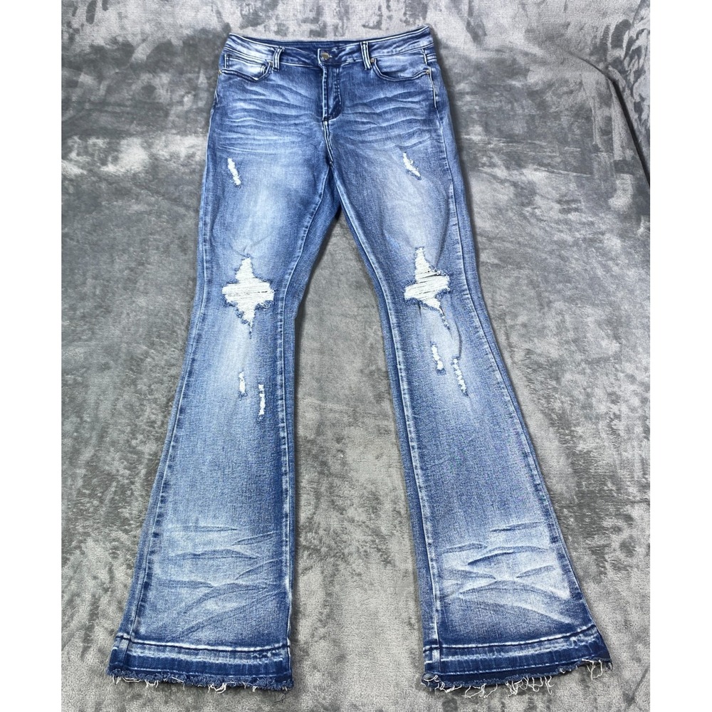 Rockstar Original Jeans Flare Denim Womens XL Distressed Bootcut 32x34 Raw Hem